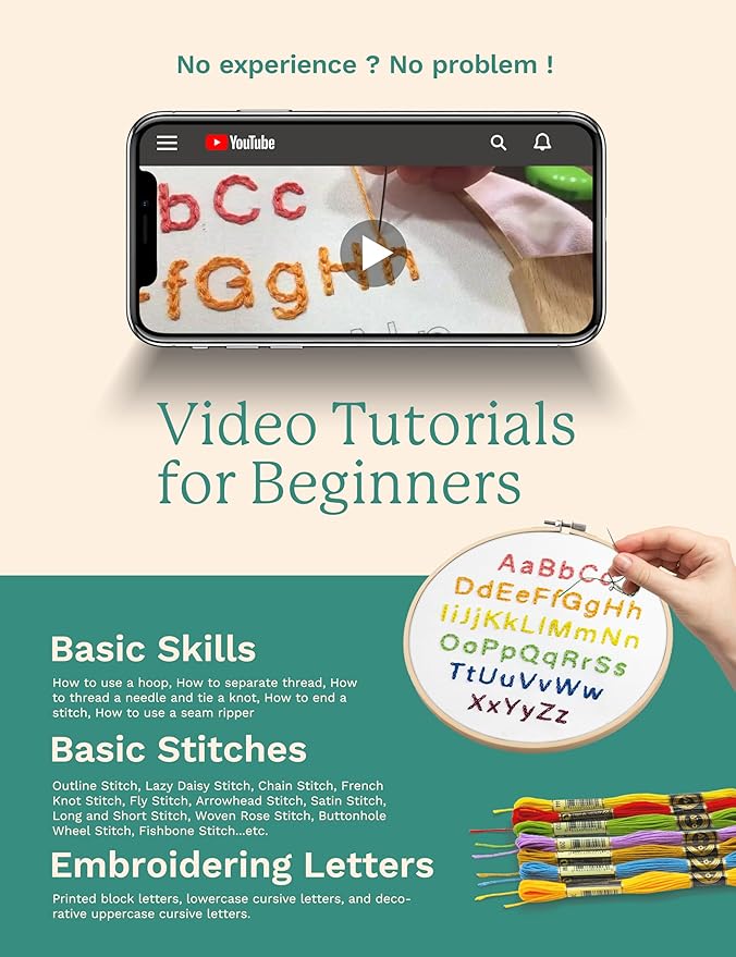 Bradove 3 Sets Alphabet Letter Practice Embroidery Kit for Beginners Adults Kids, Learn to Embroider Kit Adult Beginners
