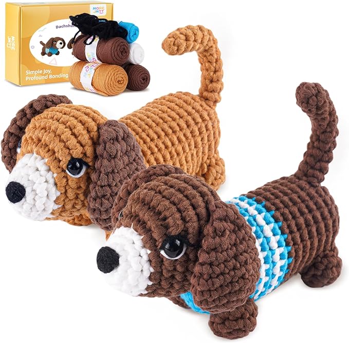 MOREJMTT Crochet Kit for Beginners, Learn to Crochet, Include Easy Knitting Soft Yarn, Step-by-Step Video Tutorial, Hook, Holiday Birthday Gift for Adults (Sausage Dog)
