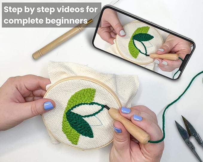Dabline Punch Needle Kit for Beginners and Adults | Stress Relief DIY Craft - Complete Punch Needle Starter Kit with Designs & Supplies