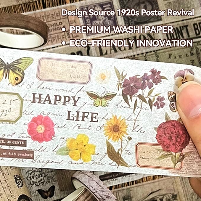 Vintage Washi Tape Set for Scrapbooking & Journaling - 32 Rolls Floral, Cute Decorative Tapes with Assorted Widths, Retro Aesthetic DIY Gift for Bible, Bullet, Junk Journal Supplies (Christmas Tape)