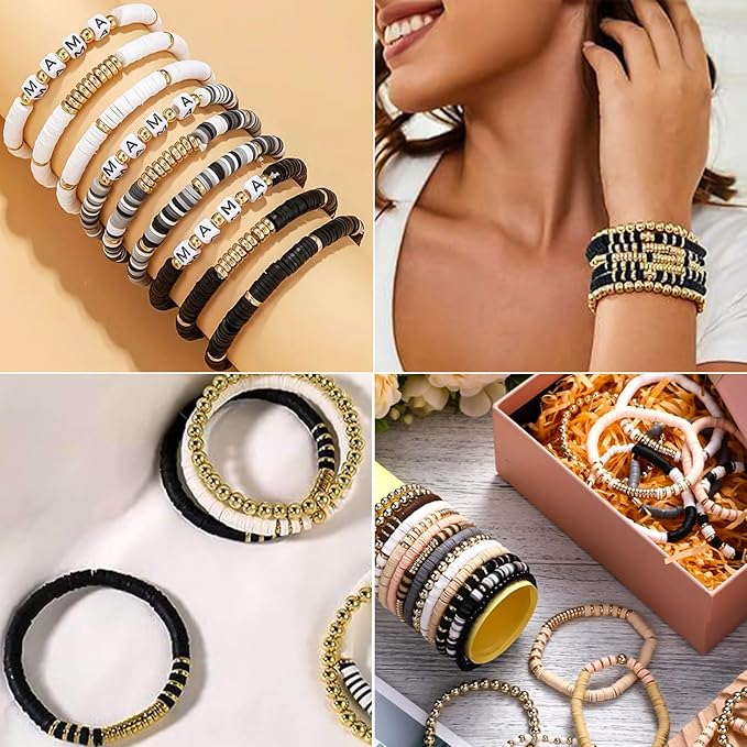 1600PCS+ Black Glass Beads for Jewelry Making, 8mm White Crackle Lampwork Glass Bead Polymer Clay Beads Round Spacer Crystal Beads for Friendship Bracelet Necklace Earring (White+Black+Grey)