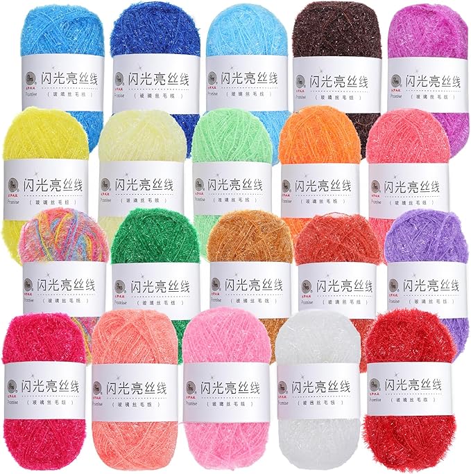 20 Skeins Scrubby Yarn for Dishcloths, Polyester Assortment in 20 Colors for Crocheting and Knitting Dishwashing Cloths, Craft Projects