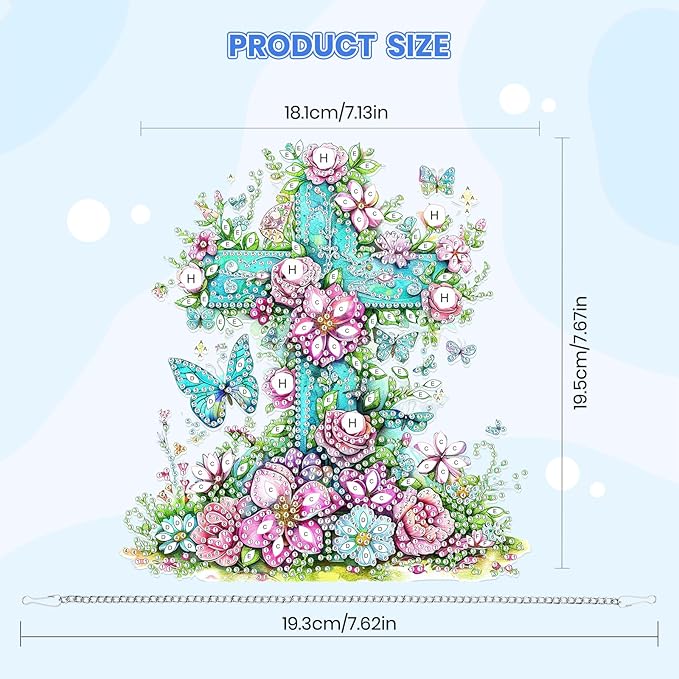 MOGTAA Easter Cross Diamond Art Hanging Kits for Adults Beginners, Flowers Diamond Art Suncatchers, 5D Special Shape Butterfly Diamond Painting Window Pendant Kit for Home Garden Wall Decor