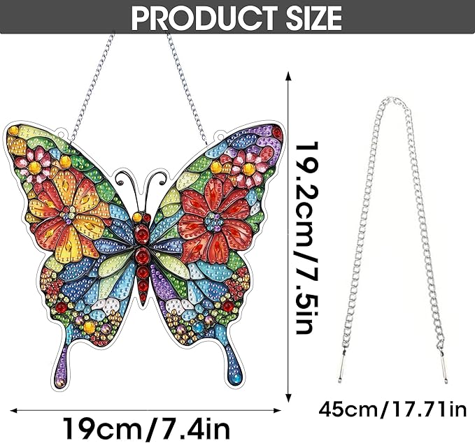 SKRYUIE Butterfly Hanging Diamond Art Kits for Adults Pendant Suncatcher, Special Shaped Crystal DIY Pearl Diamond Painting Kit, Gift for Mother Spring Summer Window Wreath Decor 7.49 x 7.56 Inch A25
