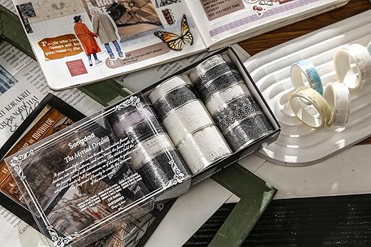 15 Rolls Lace Patterns PET Tapes Floral Arts Decorative Tape Set Adhesive Transparent Masking Tapes for DIY Craft, Kids, Scrapbook, DIY, Gift Wrapping, Journal (3-Twilight Lace)