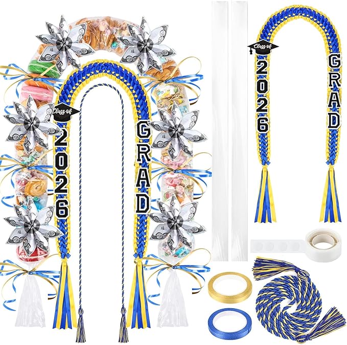 YLOLUL 16 Pcs Graduation Leis 2026 Graduation Candy Lei Kit with Honor Cord Class of 2026 Graduation Ribbon Money Lays Necklace Graduation Gift Party Accessories for Women Men