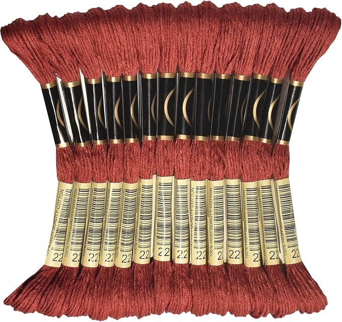 LE PAON Embroidery Floss, 14-Pack Six Strands 100% Long Staple Cotton Embroidery Thread, 8.7-Yard，Color Number：221, Very Dark Shell Pink