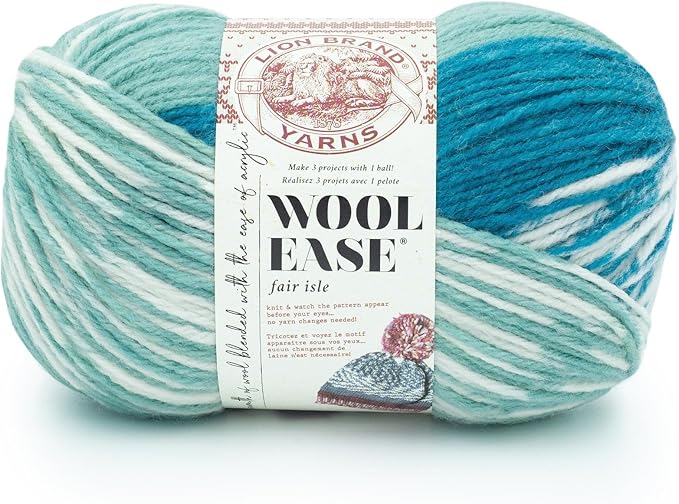 Lion Brand Yarn Wool Ease Fair Isle, Yarn for Knitting, Light Aqua/Turquoise, 1 Pack