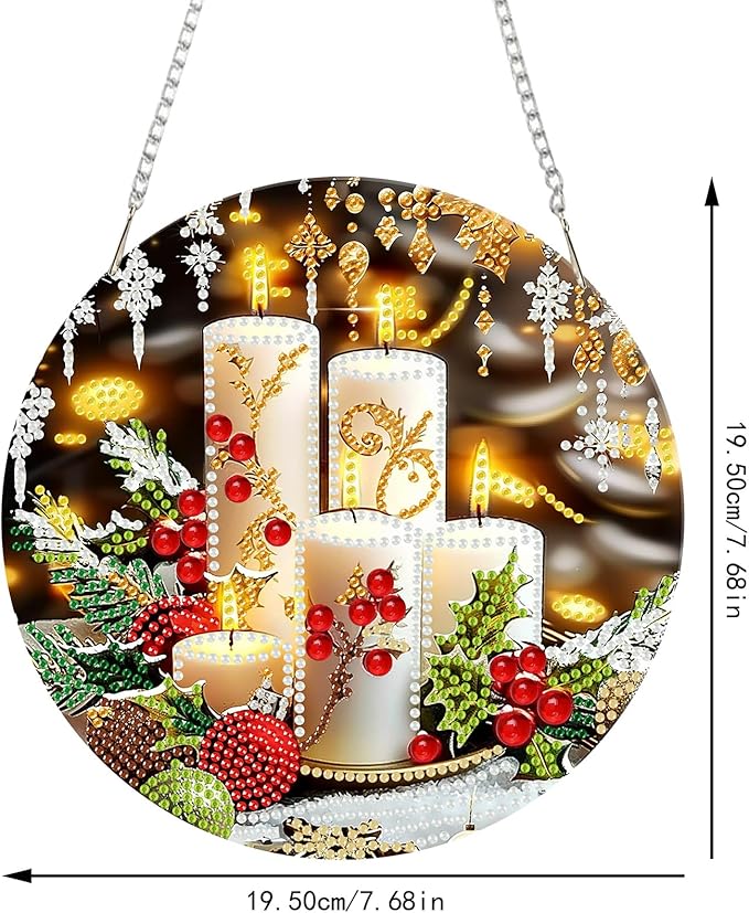 SENQAO Christmas Diamond Art Hanging Kits for Adults Kids, Christmas Candles Diamond Art Suncatchers, 5D Special Shape Diamond Painting Pendant Window Ornament Gifts for Home Door Wall Decor