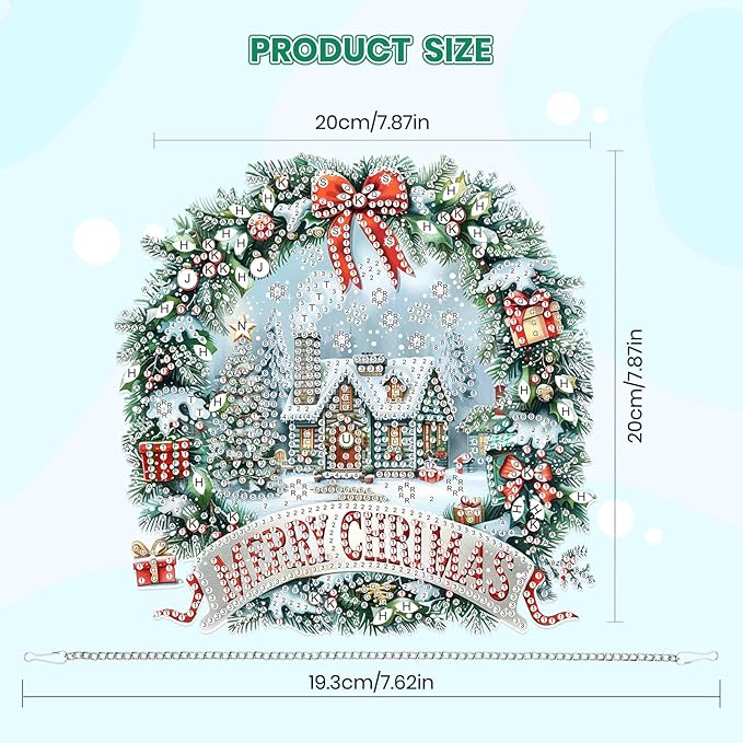 MOGTAA Christmas Diamond Art Hanging Kits for Adults Kids, Christmas Wreath Diamond Art Suncatchers, 5D Special Shape Winter Diamond Painting Window Pendant Kit for Home Garden Wall Decor