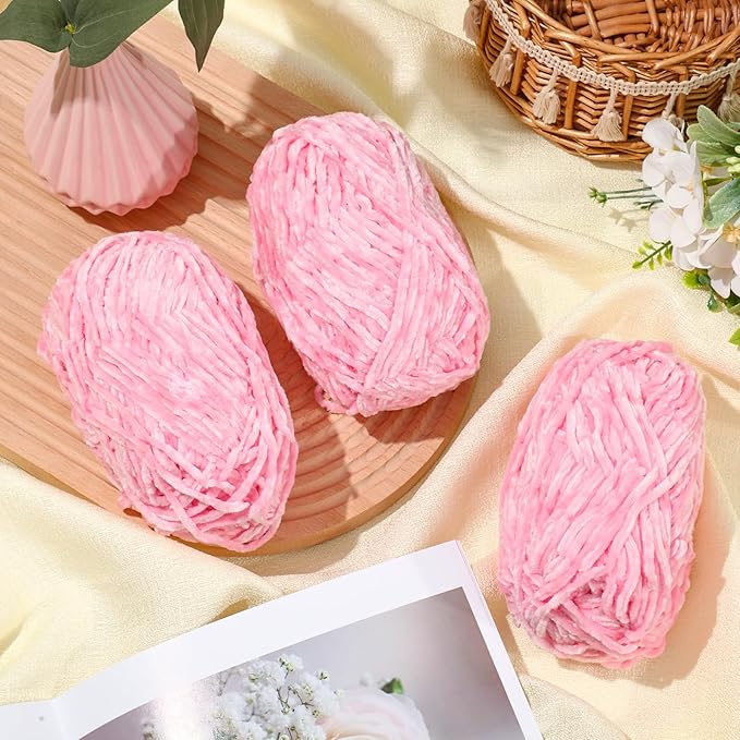 Amylove 6 Rolls Soft Velvet Chenille Yarn for Crocheting 1182 Yards Polyester Blanket Fuzzy Thick Yarn for DIY Knitting Bulky Weaving Crafts, 197 yd, 3.53 oz Each Roll(Pink)