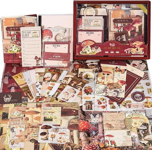 scrapbook supplies kit, vintage junk journaling supplies, scrapbooking kit with aesthetic stickers, stationary set, bullet journaling kit, ephemera collage craft supplies gift for adults women starter