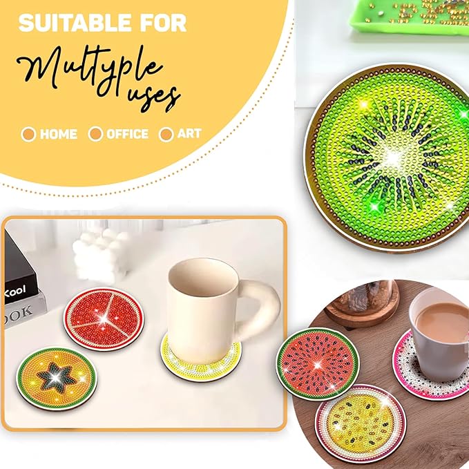 12 pcs Diamond Painting Coasters | Diamond Art Coasters | Fruit Diamond Art Painting | Perfect Art Craft Gift for Fruit Lover, Dad, Mom, Grandparents, Brother, Sister.