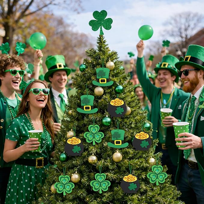 Tlswshsy 24 Pack St. Patrick's Day Rhinestone Foam Craft Kit, Shamrock Gold Coin Pot Hat DIY Ornament, Irish Foam Craft Decoration for Irish Home Party Decoration Supplies Classroom Crafts Project