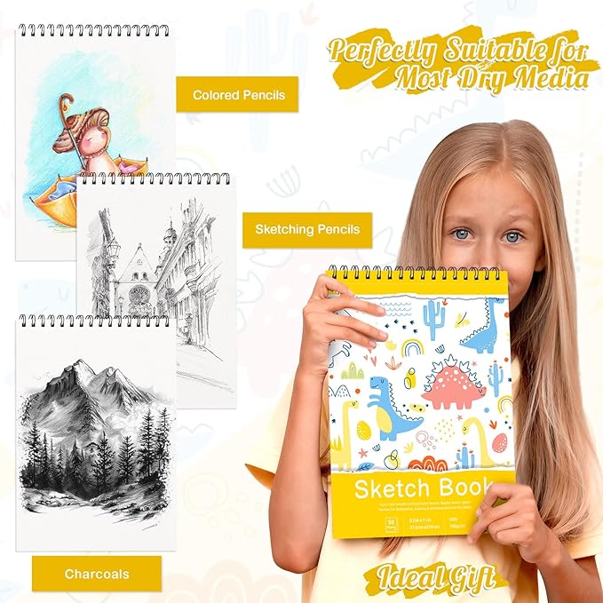 Sketch Book 8.5×11 inch, Spiral Bound Sketch Pad 50 Sheets (68lb/100gsm), Acid-Free Sketchbook for Drawing Painting Sketching, Art Paper Drawing Supplies for Teens Adults Artists Ideal Gifts