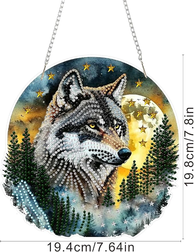 SENQAO Hanging Diamond Art Painting Kits for Adults Beginners, 5D Special Shape Diamond Art Kits, Wolf Crystal Rhinestones Diamond Gem Art Painting for Home Garden Wall Decor