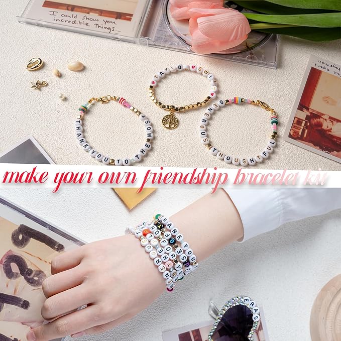1900+ PCS Letter Beads, 2 Box Set Alphabet Beads for Bracelets, Round Number & Heart, 5m Elastic String Jewelry Making Kit, Ideal Gift for Friendship Bracelets (Black+Color)