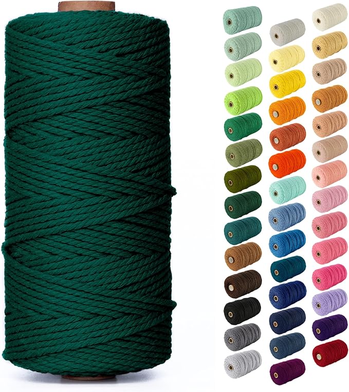 Nook Theory Macrame Cord - 3mm 109 Yards Cotton Rope, 4mm 5mm Yarn, String for Crafts, Perfect for Macrame Wall Hanging and Boho Decorations (Forest Green)