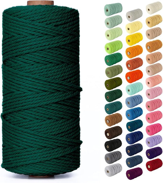 Nook Theory Macrame Cord - 3mm 109 Yards Cotton Rope, 4mm 5mm Yarn, String for Crafts, Perfect for Macrame Wall Hanging and Boho Decorations (Forest Green)
