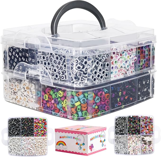Alphabet Beads A-Z 6500Pcs Letter Beads, Acrylic 6x6mm Round Letter Beads Kits,Black Digit and Colorful Smile Bead for Bracelets Necklaces DIY Jewelry Making