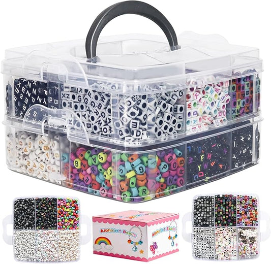 Alphabet Beads A-Z 6500Pcs Letter Beads, Acrylic 6x6mm Round Letter Beads Kits,Black Digit and Colorful Smile Bead for Bracelets Necklaces DIY Jewelry Making