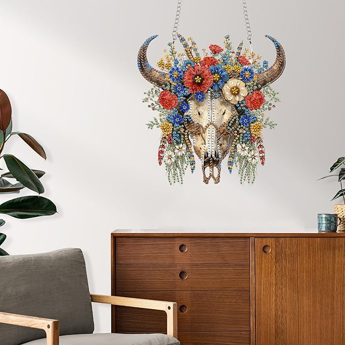 Reofrey Hanging Diamond Art Kits for Adults– 8x8Inch Sheeps Flowers Hanging Ornament Acrylic Board Double Sided Pattern Crystal Diamond Art Suncatcher Pendant, for Home Window Decoration Handmade Gift