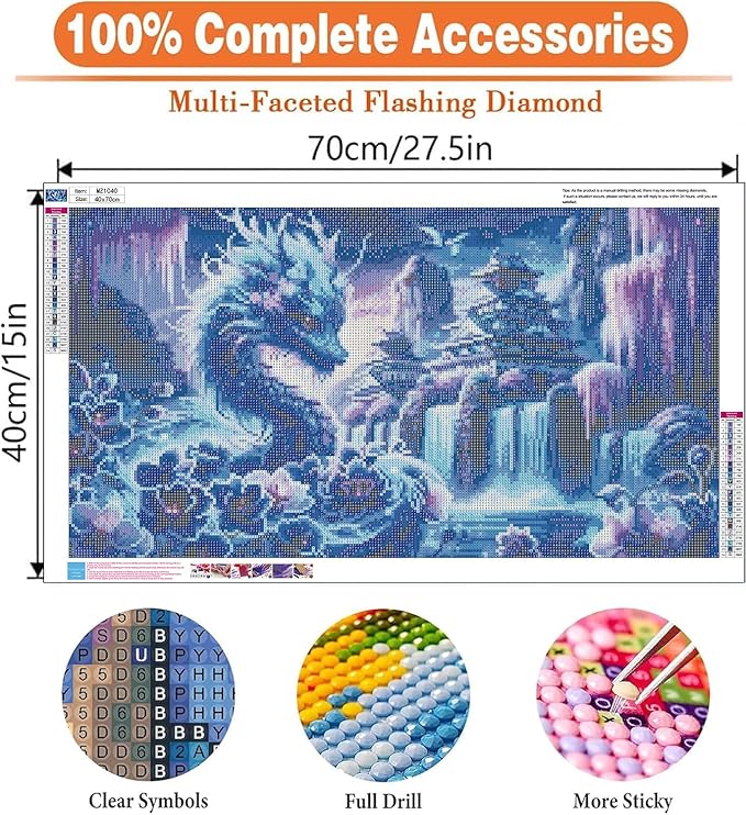 mrpwnle 5D Large Diamond Art Kits for Adults, DIY Large Size Dragon Diamond Painting Kits for Adults, Castle Dragon Full Drill Gem Art Kit, Home Wall Decor Gifts 15.7 X 27.5 Inch