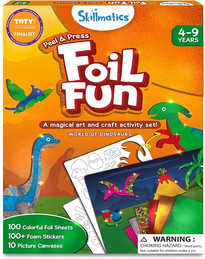 skillmatics foil fun - dinosaurs, no mess art for kids, craft kits & supplies, diy creative activity, travel toys, gifts for boys & girls ages 4, 5, 6, 7, 8, 9