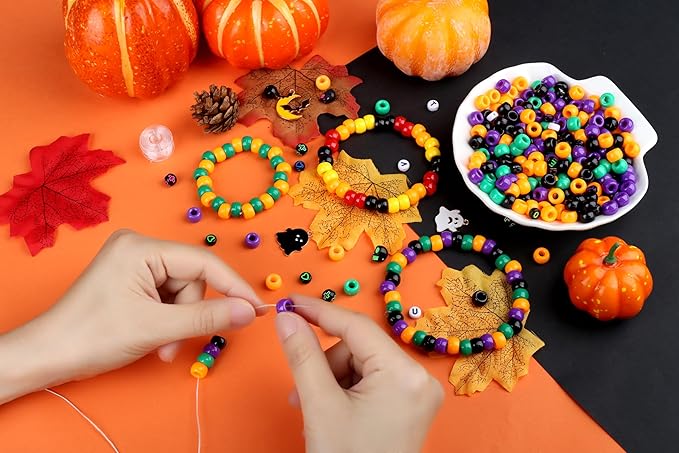 XIANNVXI 10Colours Halloween Pony Letter Beads Set Bracelet Making 640pcs Orange Purple Green White Letter Pony Beads Bulk