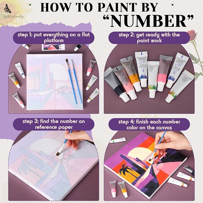 Nezyo 12 Sets Paint by Numbers Kit with Frame for Adult Beginners, Paint by Number DIY Acrylic Painting Canvas for Painting Party, Classroom Activity Birthday Gift, 8 x 8 Inch
