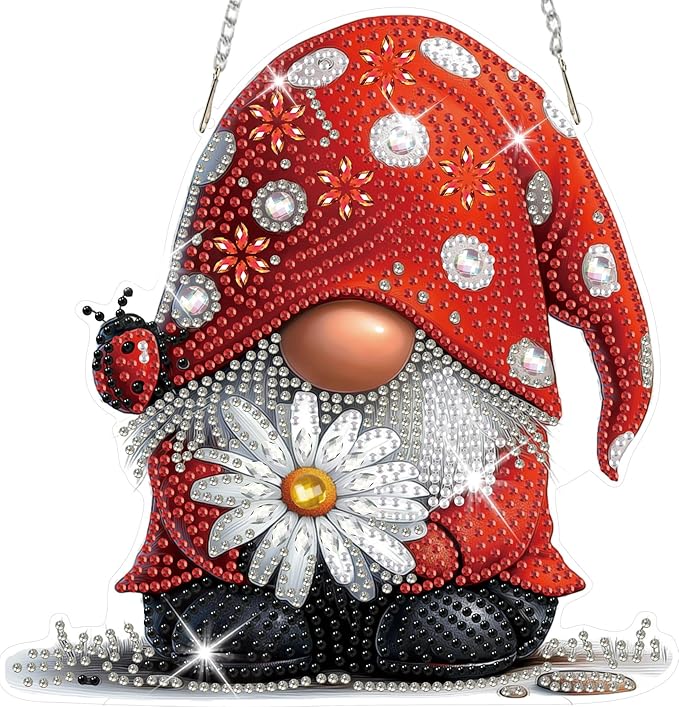 HEIBAGO Gnome Diamond Art Hanging Kits for Adults, Diamond Art Suncatchers, 5D Special Shape Diamond Painting Pendant, DIY Window Ornament Gifts for Home Garden Door Wall Decor 8.3 x 8.3 Inch