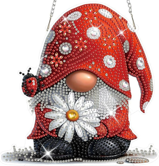 HEIBAGO Gnome Diamond Art Hanging Kits for Adults, Diamond Art Suncatchers, 5D Special Shape Diamond Painting Pendant, DIY Window Ornament Gifts for Home Garden Door Wall Decor 8.3 x 8.3 Inch