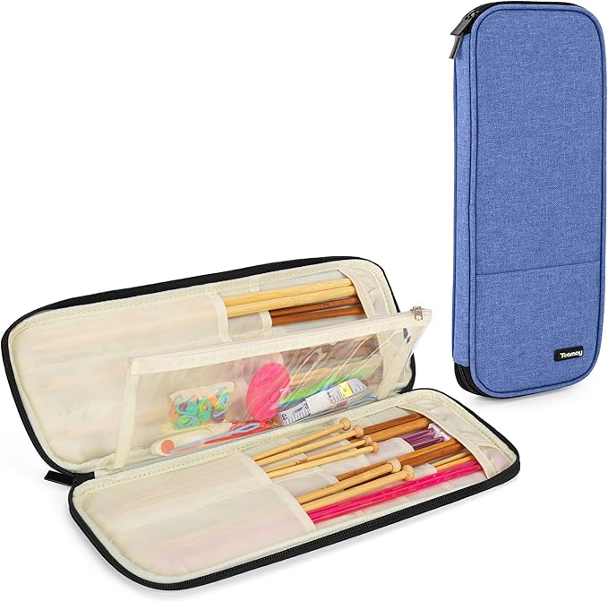 Teamoy Knitting Needles Case (Up to 14''), Travel Organizer Storage Bag for Knitting Needles, Tunisian Crochet Hooks and Accessories, Blue
