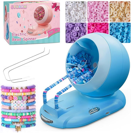 ETUDAW Clay Bead Spinner for Jewelry Making, Rechargeable Cordless Electric Bead Spinner, 4500PCS Clay Bead Bracelet Making Kit with Dual Needles and Adjustable Speed for Holidays, Birthdays (Blue)