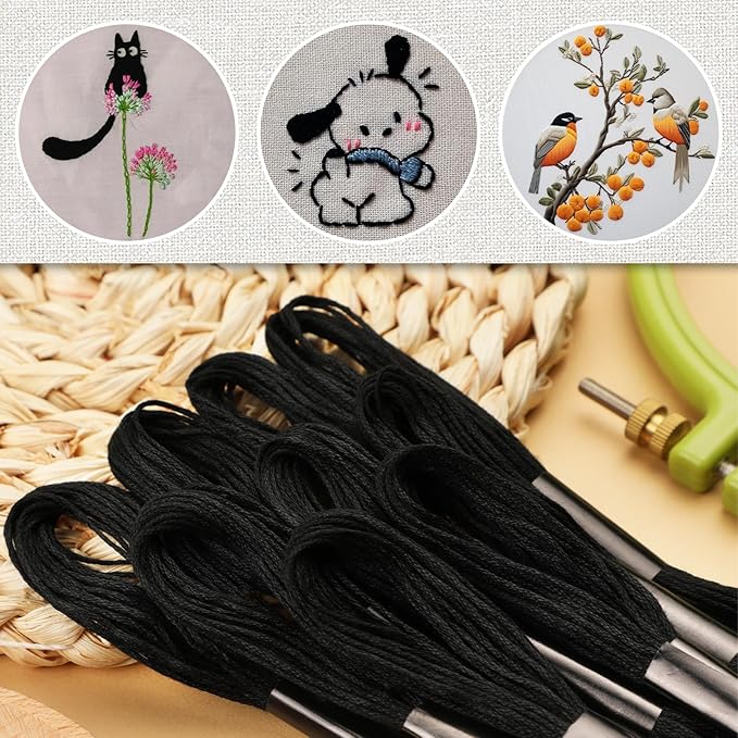 14 Skeins Embroidery Floss, Black Embroidery Thread, Friendship Bracelet String, Cross Stitch for DIY Making