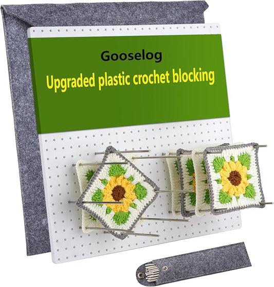 Gooselog Granny Square Blocking Boards for Crochet Projects with 20 Pegs,13"Crochet Blocking Board,Plastic Waterproof Crochet Peg Blocking Board