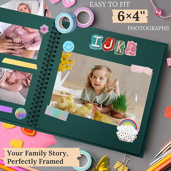Scrapbook 7x7 Inch DIY Scrapbook Album Hardcover Kraft Paper Scrap Book Photo Albums 40 Pages Perfect for 4x6 / 5x7 Photos Memory Book for Family, Wedding