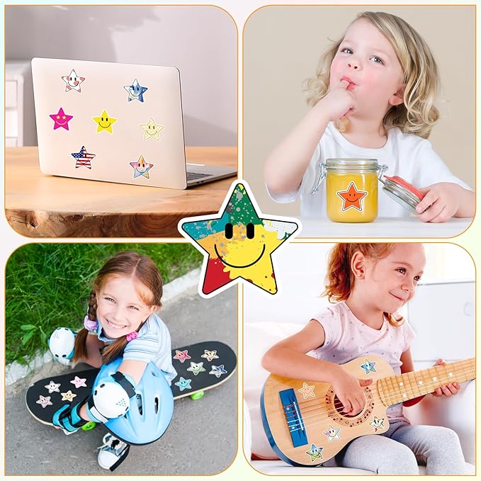 wercokt 50pcs smiling star stickers, cute water bottle stickers for kids, for teaching rewards, notebooks, stationery, luggage, cartoon pvc happy stickers