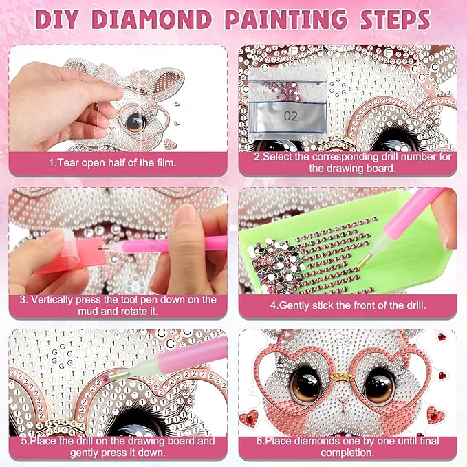 DOMROM Rabbit Diamond Art Hanging Kits for Adults Beginners, Special Shaped Crystal Diamond Painting Rabbit Pendant, DIY Diamond Art Suncatchers Animal for Home Garden Wall Decor Gift