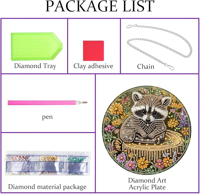 Pavemlo Hanging Diamond Art Kits for Adults Raccoon – 8x8 Inch Double-Sided Acrylic Board DIY Crystal Diamond Suncatcher Pendant, Sparkling Home Wall or Window Decoration Handmade Gift