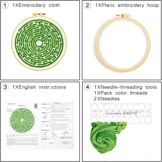 Maze Embroidery Kits for Beginners Adults Funny Hand Embroidery Art Kits, Cross Stitch Kits for Beginners DIY Craft Kits for Adults Women, Entire Set of Embroidery Supplies【Full-length Video Tutorial】