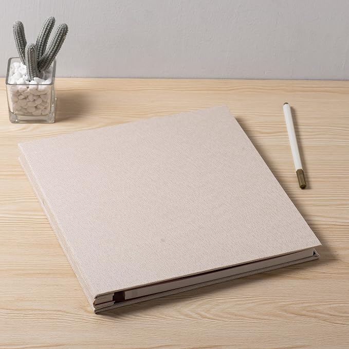 Large Photo Album Self Adhesive for 4x6 5x7 8x10 Pictures Magnetic Scrapbook Album 20 Sheets / 40 Pages Linen Cover DIY Photo Album with A Metallic Pen and and Plastic Board