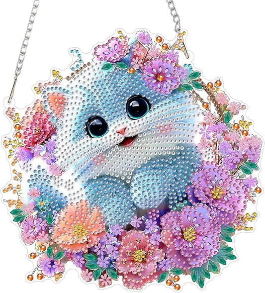 AIRDEA Cat Hanging Diamond Painting Kits,Special Shaped Diamond Art Kits for Beginner Flowers and Animals,Gem Art Pendant Decor 7.87x7.87in