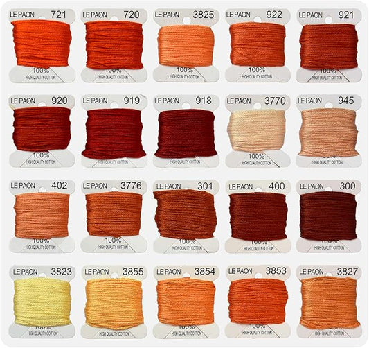 Premium Rainbow Color Embroidery Floss bobbins - Cross Stitch Threads - Friendship Bracelets Floss - Crafts Floss - 20 Bobbins Per Pack Embroidery Floss, Orange Gradient