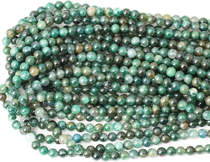 cheavian 60pcs 6mm natural green mica gemstone smooth surface round loose beads for jewelry making 1 string 15 inches