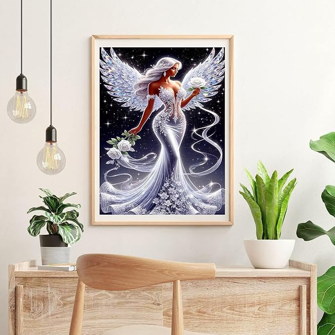 igoodom Diamond Art Kits for Adults, Angel Diamond Painting Kit, Full Drill Round Fairy Diamond Art Kits, DIY Gem Art and Crafts for Home Wall Decor Gift 12x16inch