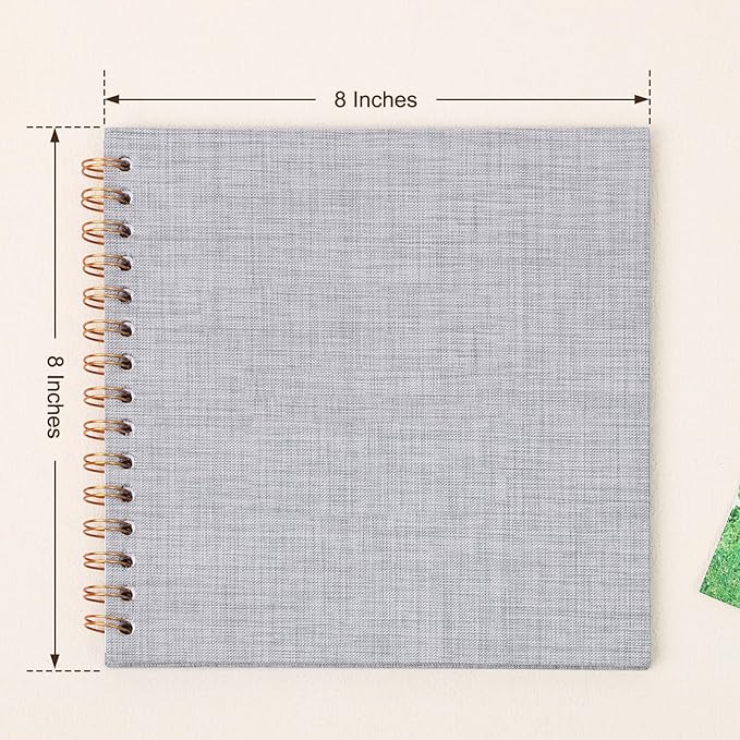 Scrapbook Photo Album 8x8 Inches 40 Pages Hardcover Kraft Paper Linen Cover Scrap Book Memory Book DIY Scrapbook Albums for Wedding Baby Boyfriend Travel Anniversary Family, Grey