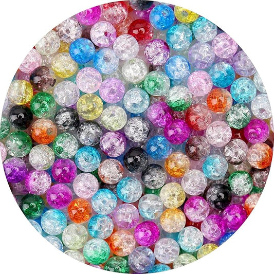 bonny boxx 500pcs 8mm smooth cracked mix color acrylic round beads, plastic resin bubblegum balls chunky gumball beads for necklace and bracelet making, crafting supplies