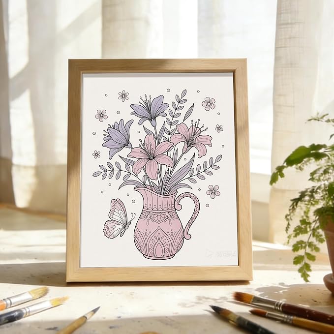 Flower Coloring Book for Adults 41 Unique Single Sided Patterns and 9 Blank Pages with 12 Colored Pencils Set 130GSM Thick Paper Stress Relief & Mindfulness Gift for Women Men, 8.5 X 11in