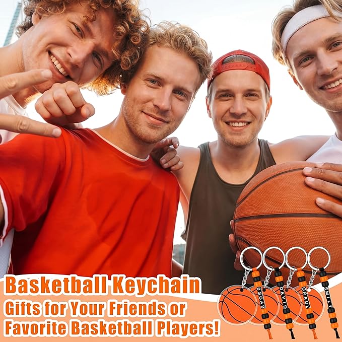 Suncalla 984 Pcs 24 Set Basketball Keychain Making Kit DIY Basketball Bag Tag Sport Key Chain Crafts Adjustable Letter Beads Cards Kit Team Gift Accessories Party Favors for Adult (Orange Black)